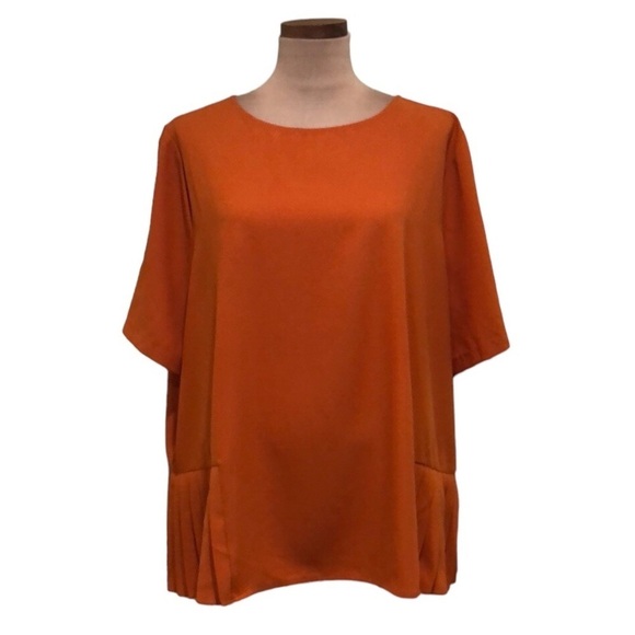Eloquii Blouse Size 22 Pumpkin Spice Orange Pleated Short Sleeve Top - Picture 1 of 10